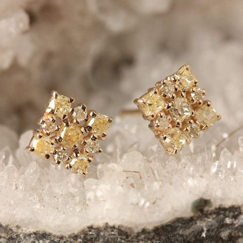  AnjisTouch Natural 0.77 Ct. Diamond Stud Earrings Solid 14k Yellow Gold Handmade Fine Jewelry Gift For Her