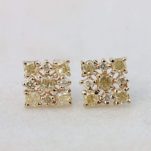  AnjisTouch Natural 0.77 Ct. Diamond Stud Earrings Solid 14k Yellow Gold Handmade Fine Jewelry Gift For Her