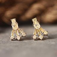 AnjisTouch Natural 0.57 Ct. Diamond Designer Stud Earrings Solid 14k Yellow Gold Handmade Fine Jewelry Bridal Gift