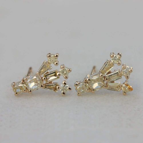  AnjisTouch Natural 0.57 Ct. Diamond Designer Stud Earrings Solid 14k Yellow Gold Handmade Fine Jewelry Bridal Gift