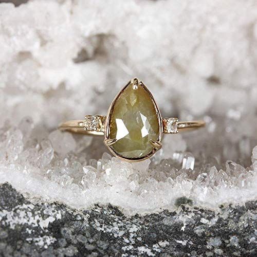  AnjisTouch Genuine 2.55 Ct. Pear Shape Diamond Delicate Ring Solid 14k Yellow Gold Wedding Ring Handmade Fine Jewelry Thanksgiving Gift