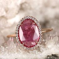 AnjisTouch Genuine 1.37 Ct Pink Tourmaline Gemstone Cocktail Ring Diamond Pave Solid 14k Rose Gold Fine Jewelry Gift For Her