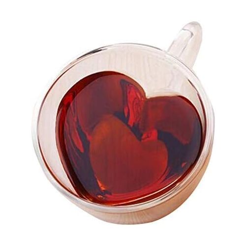  [아마존베스트]Anjiyoyo Heart Shaped Double Walled Insulated Glass Coffee Mugs or Tea Cups, Double Wall Glass 8 oz, Clear, Unique & Insulated with Handle