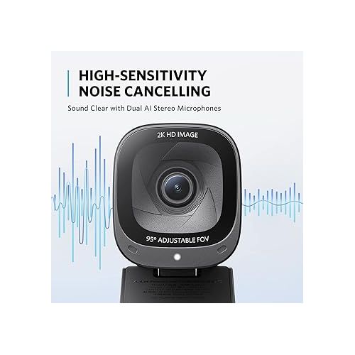 앤커 Anker PowerConf C200 2K Webcam for PC, Webcam for Laptop, Computer Camera, with AI-Noise Canceling Microphones, Stereo Mics, Adjustable Field of View, Low-Light Correction, Built-in Privacy Cover