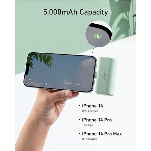 앤커 Anker Nano Portable Charger for iPhone, with Built-in MFi Certified Lightning Connector, Power Bank 5,000mAh 12W, Compatible with iPhone 14/14 Pro / 14 Plus, iPhone 13 and 12 Series (Black)
