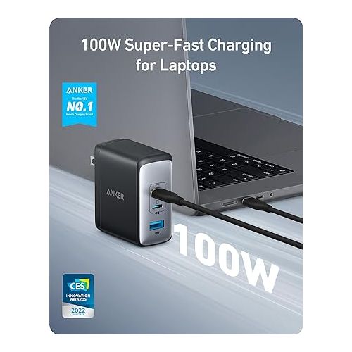 앤커 Anker 100W USB C Charger Block(GaN II), 3 Port Fast Compact Wall Charger for MacBook Pro, MacBook Air, Google Pixelbook, ThinkPad, Dell XPS, iPad Pro, Galaxy S22/S20, iPhone 15/14/Pro, and More