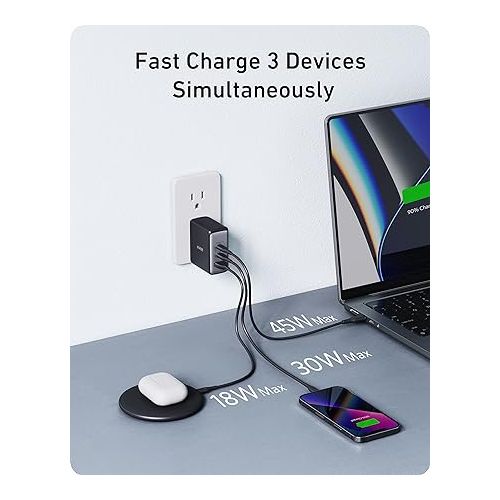 앤커 Anker 100W USB C Charger Block(GaN II), 3 Port Fast Compact Wall Charger for MacBook Pro, MacBook Air, Google Pixelbook, ThinkPad, Dell XPS, iPad Pro, Galaxy S22/S20, iPhone 15/14/Pro, and More