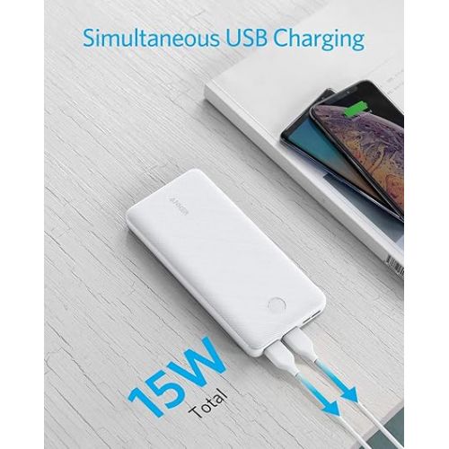 앤커 Anker Portable Charger, Power Bank, 20,000mAh Battery Pack with PowerIQ Technology and USB-C (Recharging Only) for iPhone 15/15 Plus/15 Pro/15 Pro Max, iPhone 14/13/12 Series, Samsung Galaxy (White)