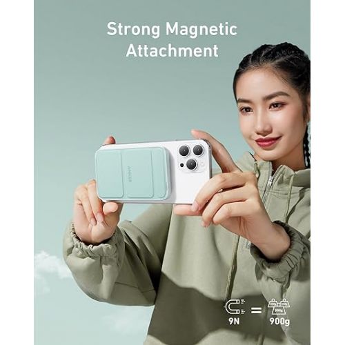 앤커 Anker Magnetic Battery, 5,000mAh Foldable Magnetic Wireless Portable Charger with Stand and USB-C (On The Side), Magsafe-Compatible with iPhone 15/15 Plus/15 Pro/15 Pro Max, iPhone14/13 Series