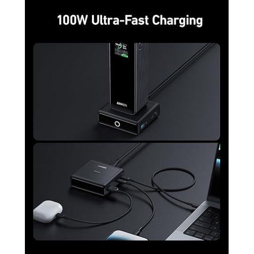 앤커 Anker Prime Power Bank, 20,000mAh Portable Charger with 200W Output, Smart Digital Display Charging Base, 100W Fast Charging with 4 Ports, for MacBoo, iPhone, Samsung, AirPods, and More