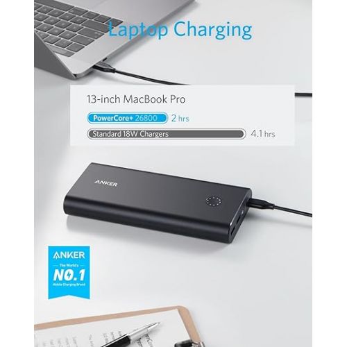 앤커 Anker PowerCore+ 26800mAh PD 45W with 60W PD Charger, Power Delivery Portable Charger Bundle for USB C MacBook Air/Pro/Dell XPS, iPad Pro, iPhone 14/13/12 Series, and More