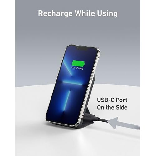 앤커 Anker Magnetic Battery, 5,000mAh Foldable Magnetic Wireless Portable Charger with Stand and USB-C (On The Side), Only for iPhone 15/15 Plus/15 Pro/15 Pro Max, iPhone14/13 Serie