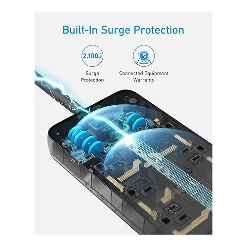 앤커 Surge Protector Power Strip (2100J), Anker 12 Outlets with 1 USB C and 2 USB Ports foriPhone 15/15 Plus/15 Pro/15 Pro Max, 5ft Extension Cord, Flat Plug, 20W USB C Charging for Home, Office,TUV Listed