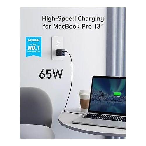 앤커 Anker USB C Charger, 735 Charger (Nano II 65W), PPS 3-Port Fast Compact Foldable for MacBook Pro/Air, iPad Pro, Galaxy S23, Dell XPS 13, Note 20/10+, iPhone 15/Pro, Steam Deck, and More