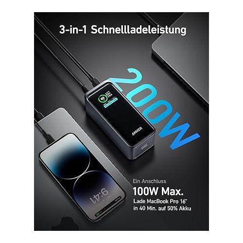 앤커 Anker Prime Power Bank, 20,000mAh Portable Charger with 200W Output, Smart Digital Display, 2 USB-C and 1 USB-A Port Compatible with iPhone 15/14/13 Series, Samsung, MacBook, Dell, and More