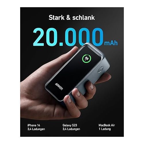 앤커 Anker Prime Power Bank, 20,000mAh Portable Charger with 200W Output, Smart Digital Display, 2 USB-C and 1 USB-A Port Compatible with iPhone 15/14/13 Series, Samsung, MacBook, Dell, and More