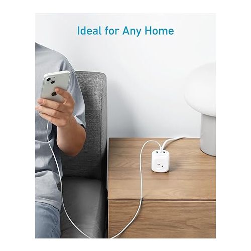 앤커 Anker 20W USB C Power Strip, 321 Power Strip with 3 Outlets and USB C Charging for iPhone 15/15 Plus/15 Pro/15 Pro Max, 5 ft Extension Cord, Power Delivery Charging for Dorm Rooms,Home Office