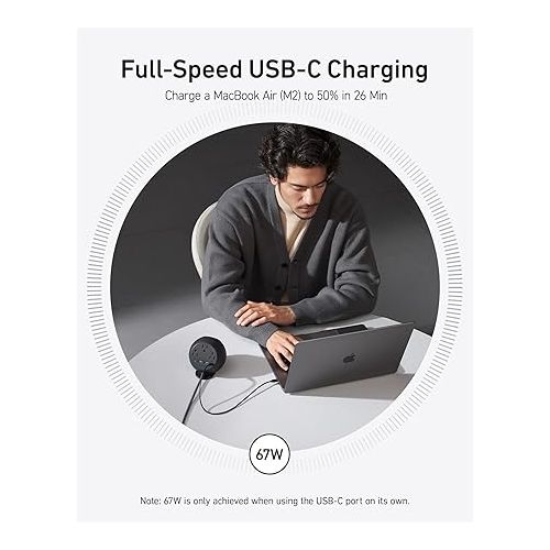 앤커 Anker MagGo Magnetic Charging Station, Qi2 Certified 15W Ultra-Fast MagSafe Wireless Charger for iPhone 15/14/13, 8-in-1 Power Strip with 3 AC and 4 USB Desktop Charger for MacBook and More