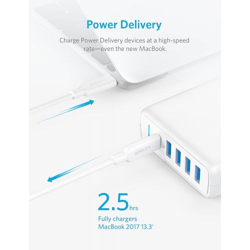 앤커 [아마존 핫딜]  [아마존핫딜]USB C Wall Charger, Anker Premium 60W 5-Port Desktop Charger with One 30W Power Delivery Port for MacBook Air 2018, iPad Pro 2018, S10, and 4 PowerIQ Ports for iPhone Xs/Max/XR/X/8
