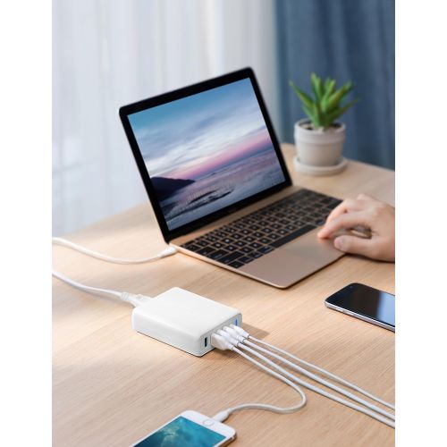 앤커 [아마존 핫딜]  [아마존핫딜]USB C Wall Charger, Anker Premium 60W 5-Port Desktop Charger with One 30W Power Delivery Port for MacBook Air 2018, iPad Pro 2018, S10, and 4 PowerIQ Ports for iPhone Xs/Max/XR/X/8