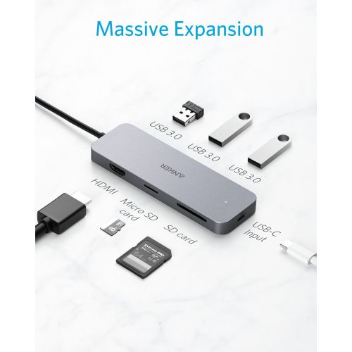 앤커 [아마존 핫딜]  [아마존핫딜]Anker USB C Hub, 7-in-1 USB C Adapter, with 4K USB C to HDMI, microSD/SD Card Reader, 3 USB 3.0 Ports, with 60W Power Delivery for MacBook Pro, ChromeBook, XPS, Galaxy S9/S8, and M
