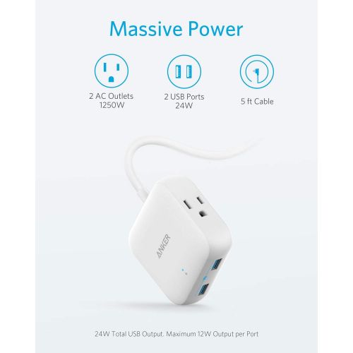 앤커 [아마존 핫딜]  [아마존핫딜]Anker Power Strip with USB, 2 Outlet & 2 Poweriq USB Ports (24W) Travel Power Strip, Powerport Strip 2 Mini with 5ft Long Cord, Safety Door, Flat Plug, for Hotels, Dorm Room, Cruis