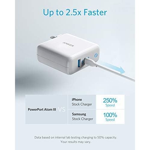 앤커 [아마존 핫딜] [아마존핫딜]USB C Charger, Anker 60W PIQ 3.0 & GaN Tech Dual Port Charger, PowerPort Atom III (2 Ports) Travel Charger with a 45W USB C Port, for USB-C Laptops, MacBook, iPad Pro, iPhone, Gala