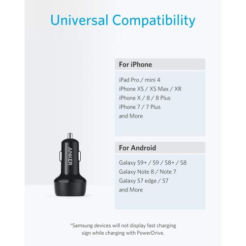 앤커 [아마존 핫딜] [아마존핫딜]Car Charger (Compatible with Quick Charge Devices), Anker 30W Dual USB Car Charger, PowerDrive Speed 2 with PowerIQ 2.0 for Galaxy S8/Edge/Note, iPhone Xs/Max/XR/X/8, iPad Pro/Air