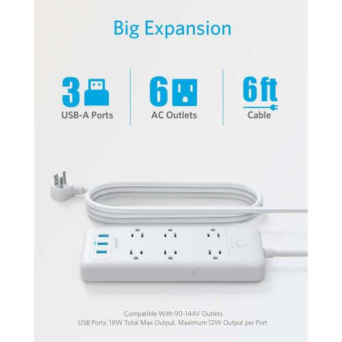 앤커 [아마존 핫딜] [아마존핫딜]Surge Protector Power Strip, Anker 6 Outlet & 3 PowerIQ USB Charging Ports USB Power Strip, PowerPort Strip 6 with 6.6 Foot Long Extension Cord, Flat Plug, for Home, Office, and Mo