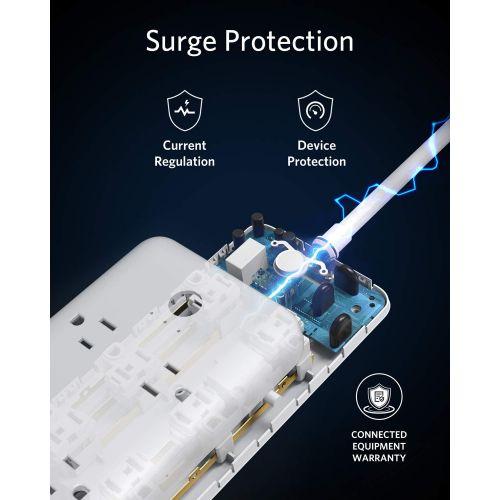 앤커 [아마존 핫딜] [아마존핫딜]Surge Protector Power Strip, Anker 6 Outlet & 3 PowerIQ USB Charging Ports USB Power Strip, PowerPort Strip 6 with 6.6 Foot Long Extension Cord, Flat Plug, for Home, Office, and Mo