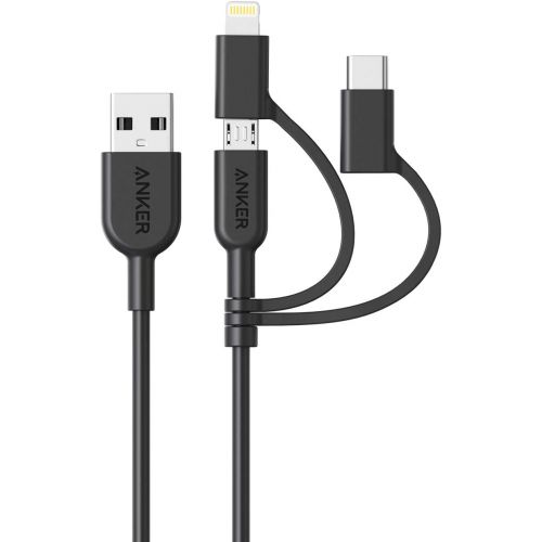 앤커 [아마존핫딜][아마존 핫딜] Anker Powerline II 3-in-1 Cable, Lightning/Type C/Micro USB Cable for iPhone, iPad, Huawei, HTC, LG, Samsung Galaxy, Sony Xperia, Android Smartphones, iPad Pro 2018 and More(3ft, B