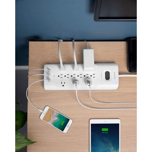 앤커 [아마존핫딜][아마존 핫딜] Power Strip Surge Protector, Anker 12 Outlets & 3 USB Ports with Flat Plug, PowerPort Strip with 6ft Extension Cord, PowerIQ for iPhone Xs/XS Max/XR/X, Galaxy, for Home, Office, an