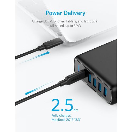 앤커 [아마존핫딜][아마존 핫딜] Amazon USB C Wall Charger, Anker Premium 60W 5-Port Desktop Charger with One 30W Power Delivery Port for MacBook Air 2018, Ipad Pro 2018, S10, and 4 Poweriq Ports for iPhone Xs/Max/XR/X/8