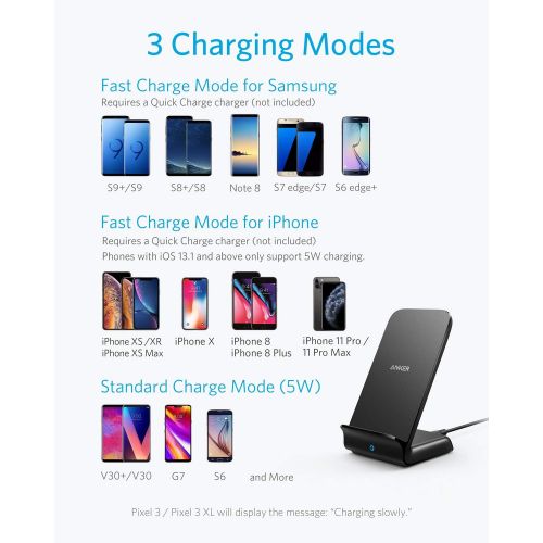 앤커 [아마존핫딜][아마존 핫딜] Anker Wireless Charger, PowerWave 7.5 Stand, Qi-Certified, Fast Charging iPhone 11, 11 Pro, 11 Pro Max, XR, Xs Max, Xs, X, 8, 8 Plus, Samsung Galaxy S10 S9 S8, Note 10 Note 9 (No A