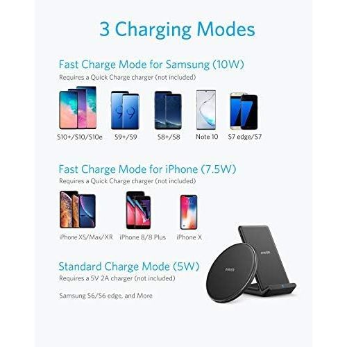 앤커 [아마존핫딜][아마존 핫딜] Anker Wireless Chargers Bundle, PowerWave Pad & Stand Upgraded, Qi-Certified, 7.5W for iPhone 11, 11 Pro, 11 Pro Max, Xs Max, XR, XS, X, 8, 8Plus, 10W for Galaxy S10 S9, Note 10 No