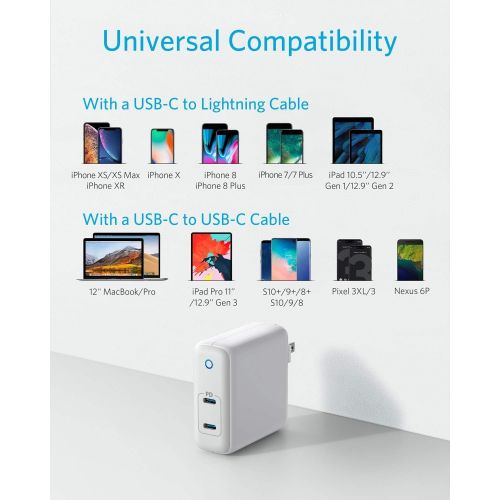 앤커 [아마존핫딜][아마존 핫딜] Anker 60W 2-Port USB C Charger, PowerPort Atom PD 2 [GAN Tech] Compact Foldable Wall Charger, Power Delivery for MacBook Pro/Air, iPad Pro, iPhone 11 / Pro/Max/XR/XS/X, Pixel, Gala