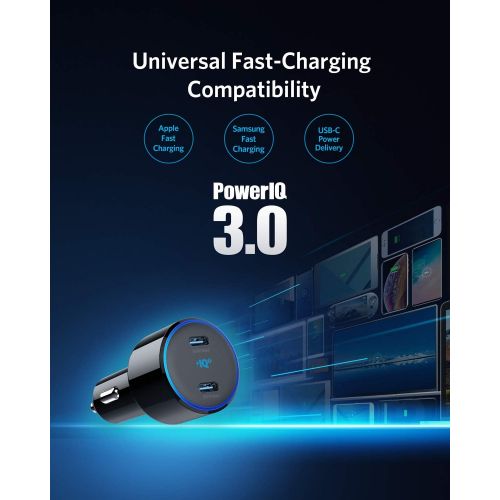 앤커 [아마존 핫딜] USB C Car Charger, Anker 48W 2-Port PIQ 3.0 Fast Charger Adapter, PowerDrive+ III Duo with Power Delivery for iPhone 11/11 Pro/11 Pro Max/XR/XS/X, Galaxy S10/S9, Note 9, Pixel 3/2,