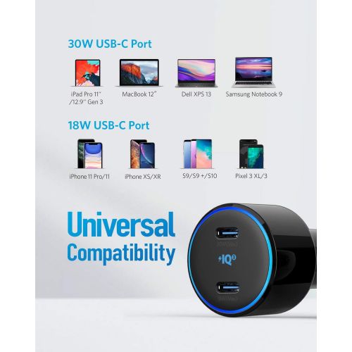 앤커 [아마존 핫딜] USB C Car Charger, Anker 48W 2-Port PIQ 3.0 Fast Charger Adapter, PowerDrive+ III Duo with Power Delivery for iPhone 11/11 Pro/11 Pro Max/XR/XS/X, Galaxy S10/S9, Note 9, Pixel 3/2,