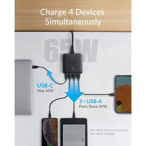 앤커 [아마존 핫딜] USB C Charger, Anker 65W 4 Port PIQ 3.0 & GaN Fast Charger Adapter, PowerPort Atom III Slim Wall Charger with a 45W USB C Port, for MacBook, USB C Laptops, iPad Pro, iPhone, Galaxy