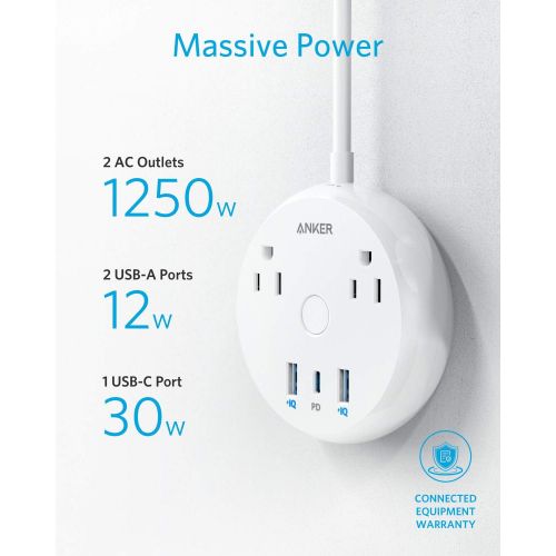 앤커 [아마존베스트]USB-C Power Strip with Power Delivery, Anker PowerStrip Pad, 2 Outlets and 3 USB (2 USB-A, 1 USB-C) with Switch Control and 5-Foot Power Cord, Compact Size for Travel, Cruise Ship,