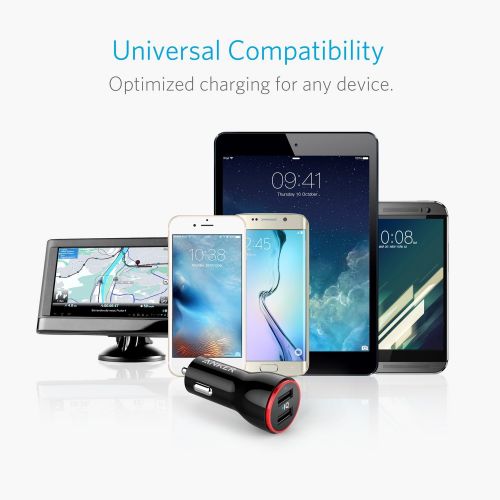 앤커 [아마존베스트]Anker 24W Dual USB Car Charger, PowerDrive 2 for iPhone Xs/XS Max/XR/X / 8/7 / 6 / Plus, iPad Pro/Air 2 / Mini, Note 5/4, LG, Nexus, HTC, and More