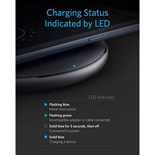 앤커 [아마존베스트]Wireless Charger, Anker 10W Qi-Certified Wireless Charging Pad, Compatible iPhone Xs Max/XR/XS/X/8/8 Plus, 10W Fast-Charging Galaxy S10/S9/S9+/S8/Note 9/Note 8, PowerWave Pad (No A