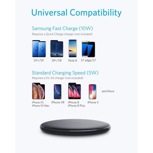 앤커 [아마존베스트]Wireless Charger, Anker 10W Qi-Certified Wireless Charging Pad, Compatible iPhone Xs Max/XR/XS/X/8/8 Plus, 10W Fast-Charging Galaxy S10/S9/S9+/S8/Note 9/Note 8, PowerWave Pad (No A