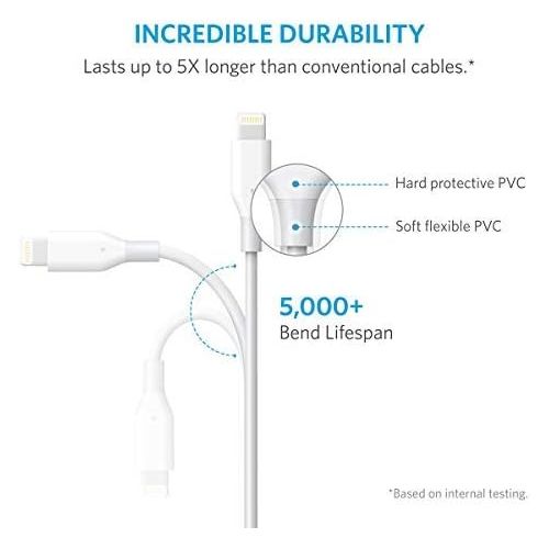 앤커 [아마존베스트]Anker PowerLine 10ft Lightning Cable, MFi Certified for iPhone XS / XS Max / XR / X / 8 / 8 Plus / 7 / 7 Plus / 6 /6 Plus / 5s / iPad, and More (White)