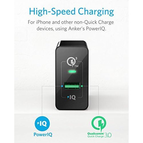 앤커 [아마존베스트]Quick Charge 3.0, Anker 18W 3Amp USB Wall Charger (Quick Charge 2.0 Compatible) PowerPort+ 1 for Galaxy S10/S9/S8/Edge/Plus, Note 8/7, LG G4, HTC One A9/M9, Nexus 9, iPhone, iPad a