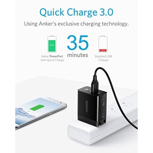 앤커 [아마존베스트]Quick Charge 3.0, Anker 18W 3Amp USB Wall Charger (Quick Charge 2.0 Compatible) PowerPort+ 1 for Galaxy S10/S9/S8/Edge/Plus, Note 8/7, LG G4, HTC One A9/M9, Nexus 9, iPhone, iPad a