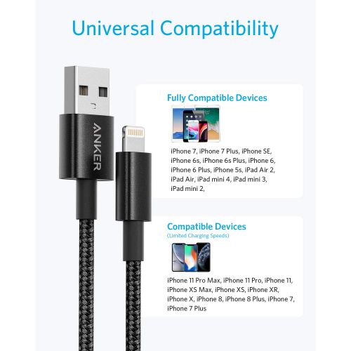 앤커 [아마존베스트]Anker 6ft Premium Nylon Lightning Cable [2-Pack], Apple MFi Certified for iPhone Chargers, iPhone Xs/XS Max/XR/X / 8/8 Plus / 7/7 Plus / 6/6 Plus / 5s, iPad Pro Air 2, and More(Bla