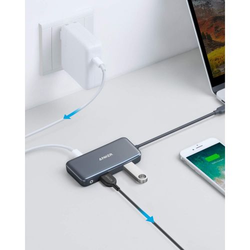 앤커 [아마존 핫딜]  [아마존핫딜]Anker Premium 4-in-1 USB-C Hub, 4K USB-C auf HDMI Adapter, mit 2 USB 3.0 Ports, mit 60W Power Delivery Ladeport fuer MacBook Pro 2016/2017 / 2018, Chromebook, XPS und viele mehr (in
