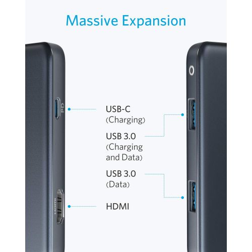 앤커 [아마존 핫딜]  [아마존핫딜]Anker Premium 4-in-1 USB-C Hub, 4K USB-C auf HDMI Adapter, mit 2 USB 3.0 Ports, mit 60W Power Delivery Ladeport fuer MacBook Pro 2016/2017 / 2018, Chromebook, XPS und viele mehr (in