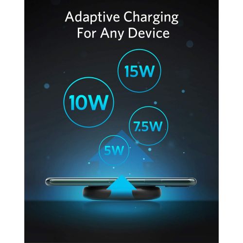 앤커 Anker Wireless Charger with Power Adapter, PowerWave II Pad, Qi-Certified 15W Max Fast Wireless Charging Pad for iPhone 12, 12 Mini, 12 Pro Max, 11, 11 Pro, Galaxy S10 S9 S8, Note